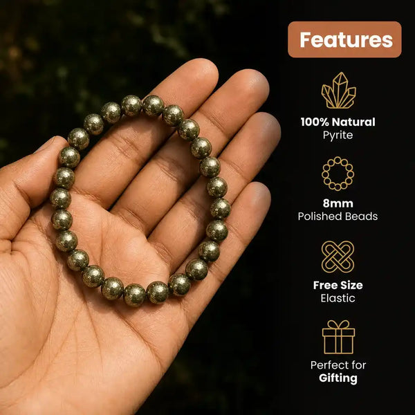 Natural Pyrite Bracelet 8mm | Wealth & Confidence | Amodr